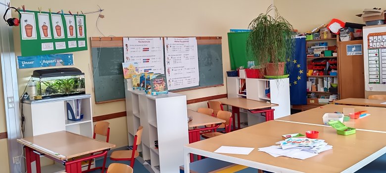 Aufnahme eines Klassenraumes der Grundschule Karlshausen